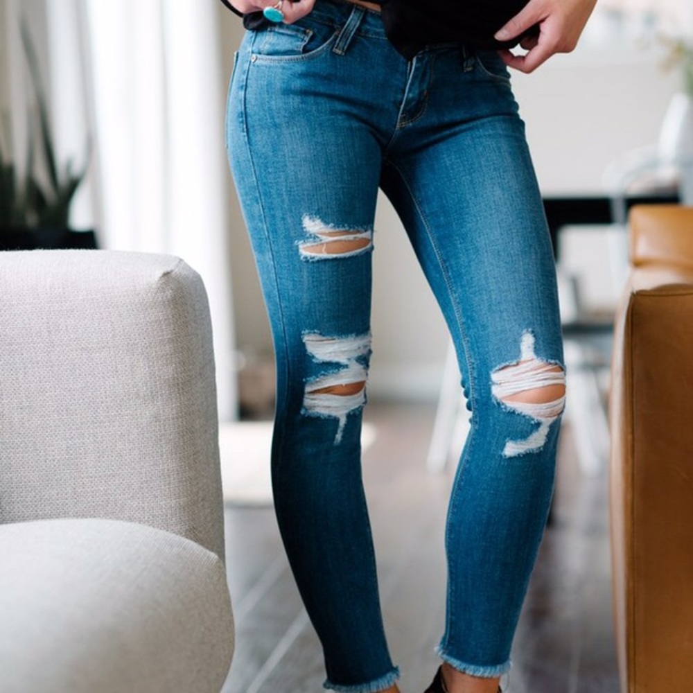 Just Black 27 raw hem distressed skinny jeans